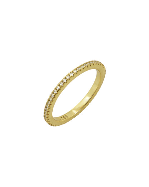 Slim 18K gold-plated sterling silver eternity ring with white zirconias, slim band design, sizes 5–10 — Code R-03SLETRN-W