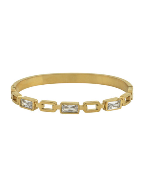 Goa gold geometric bracelet in stainless steel with 18K gold plating and embedded zirconias, waterproof hypoallergenic jewelry