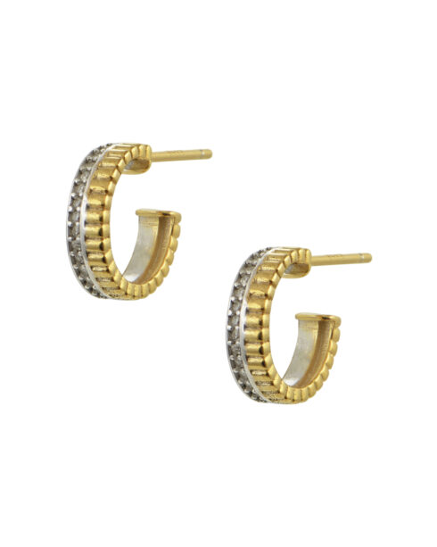 Élise huggie earrings in 18K gold and S925 sterling silver with white zirconias by Maxdilon Jewellery