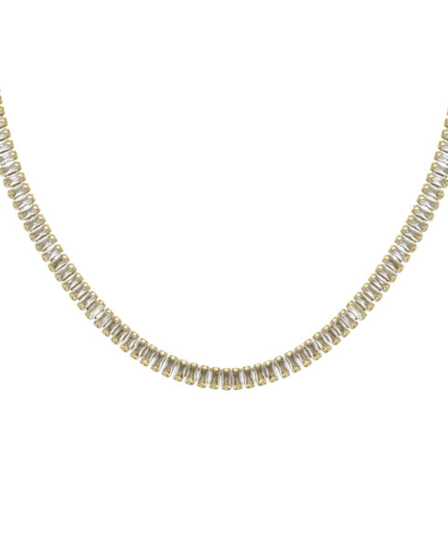 Glam Necklace in 18K gold plated copper with geometric design and rectangular white Swarovski Zirconia stones, 16g, luxurious and sparkling